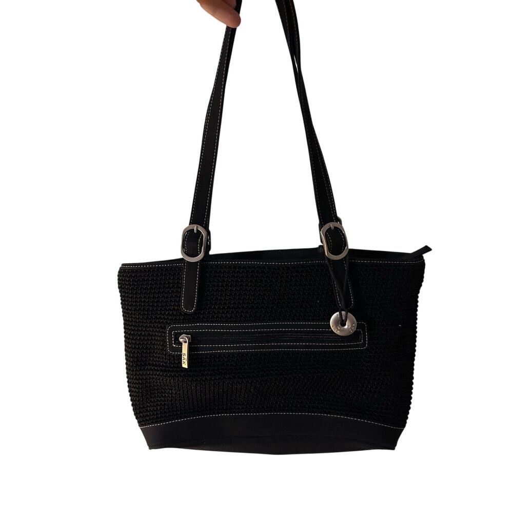 "THE Sak" Black Boho Crochet Woven Shoulder Bag Purse Zip Hobo